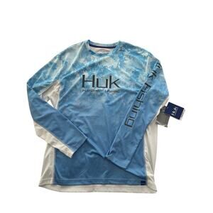 Huk Performance Shirt Long Sleeve Men Large Blue White NWT Lightweight Quick Dry